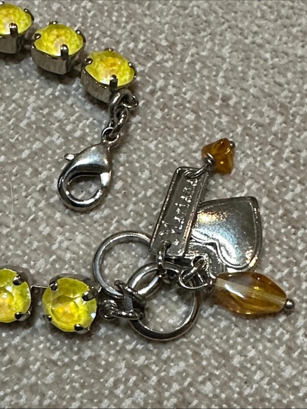 Mariana Yellow Crystal Bracelet with Silver Charms